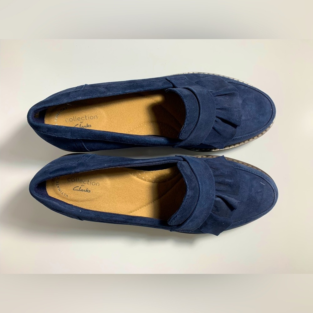 New Clarks Navy Suede Loafers